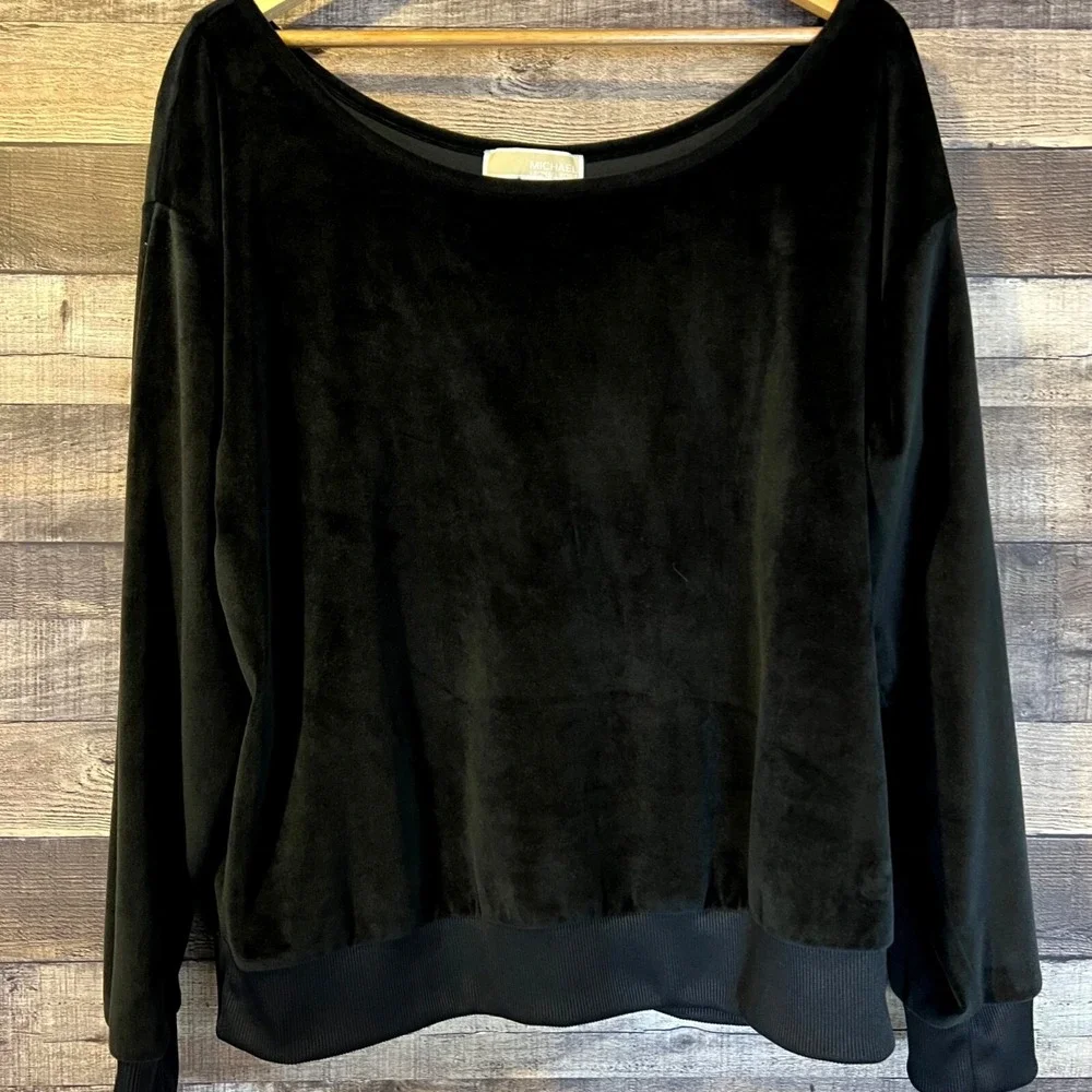 Michael Kors Women's Black Velour Sweatshirt XL Minimalist Classic